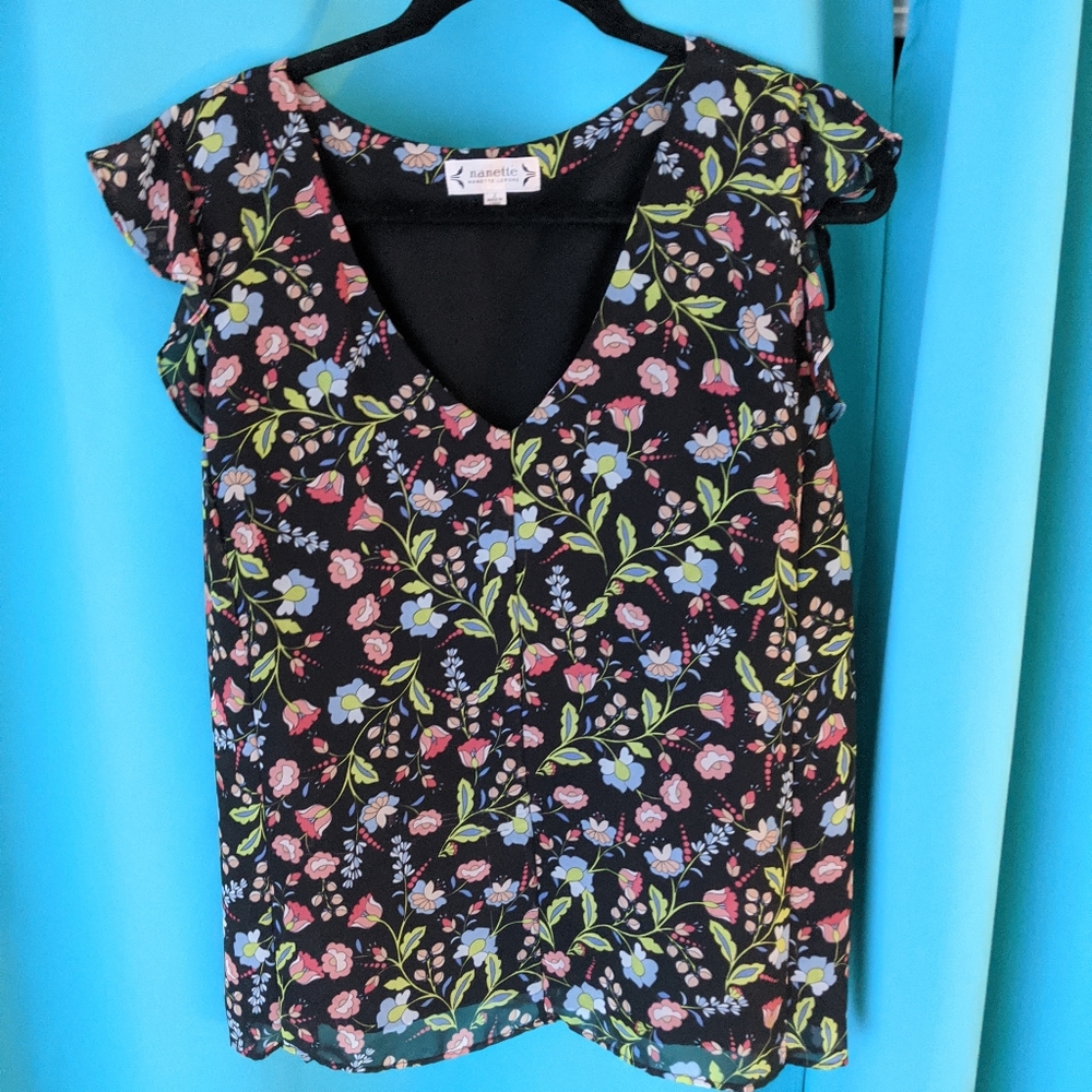 Nanette Lepore Black Floral Blouse Size 2